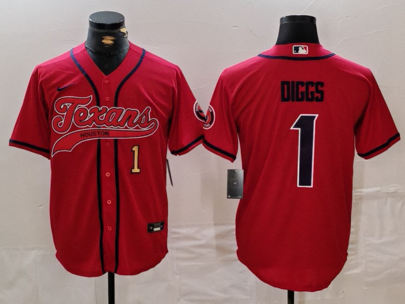 Personalized Men’s Houston Texans #1 Stefon Diggs Red With Patch Cool Base Stitched Baseball Jerseys