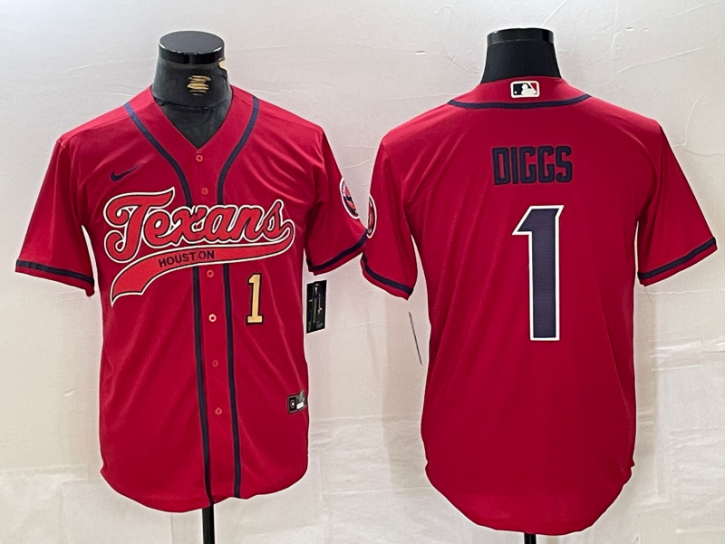 Personalized Men’s Houston Texans #1 Stefon Diggs Red With Patch Cool Base Stitched Baseball Jerseys