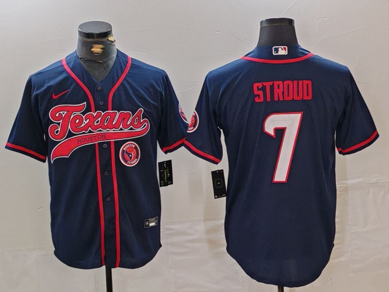 Personalized Men’s Houston Texans #7 C.J. Stroud Navy With Patch Cool Base Stitched Baseball Jerseys