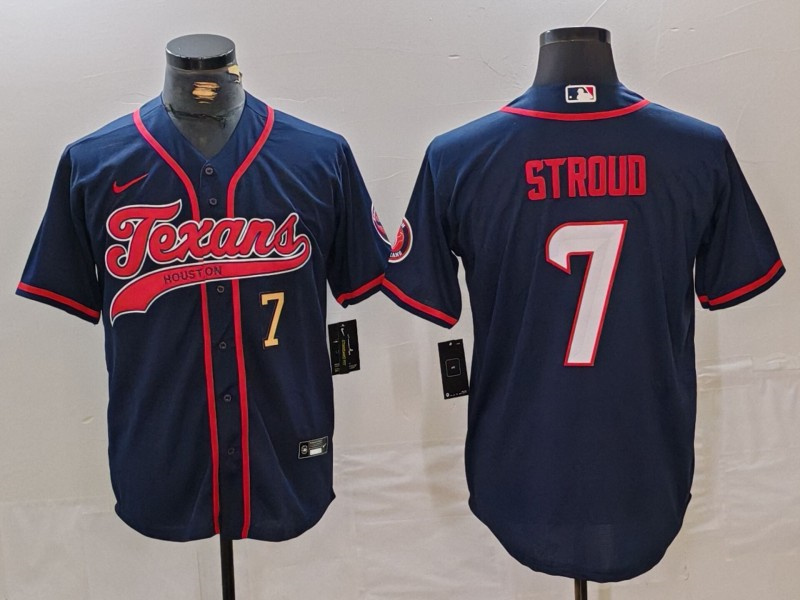 Personalized Men’s Houston Texans #7 C.J. Stroud Navy With Patch Cool Base Stitched Baseball Jerseys