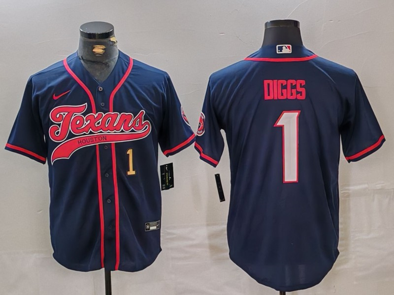Personalized Men’s Houston Texans #1 Stefon Diggs Navy With Patch Cool Base Stitched Baseball Jerseys