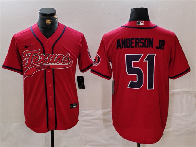 Personalized Men’s Houston Texans #51 Will Anderson Jr. Red With Patch Cool Base Stitched Baseball Jersey