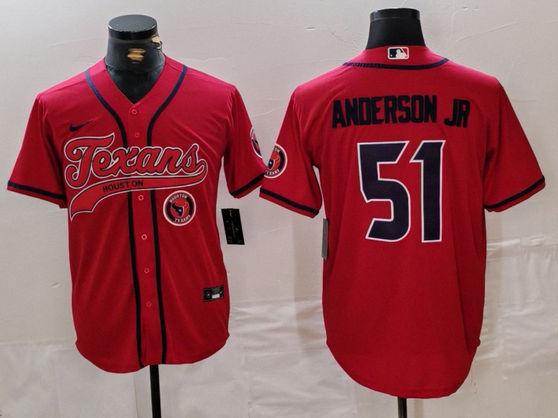 Personalized Men’s Houston Texans #51 Will Anderson Jr. Red With Patch Cool Base Stitched Baseball Jerseys