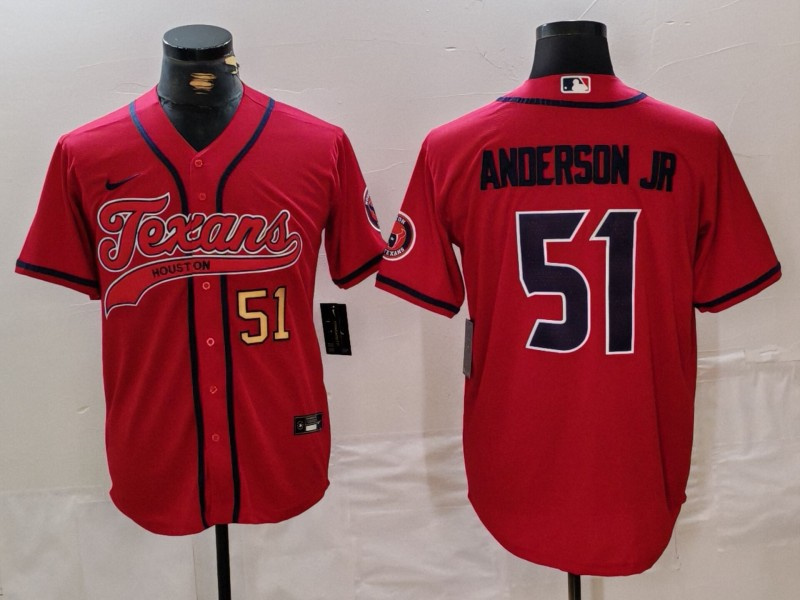 Personalized Men’s Houston Texans #51 Will Anderson Jr. Red With Patch Cool Base Stitched Baseball Jerseys