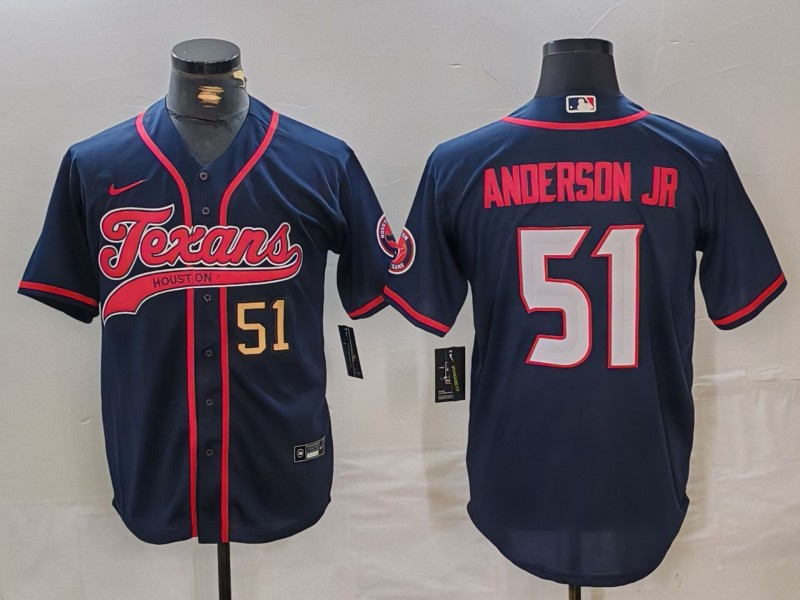 Personalized Men’s Houston Texans #51 Will Anderson Jr. Navy With Patch Cool Base Stitched Baseball Jerseys