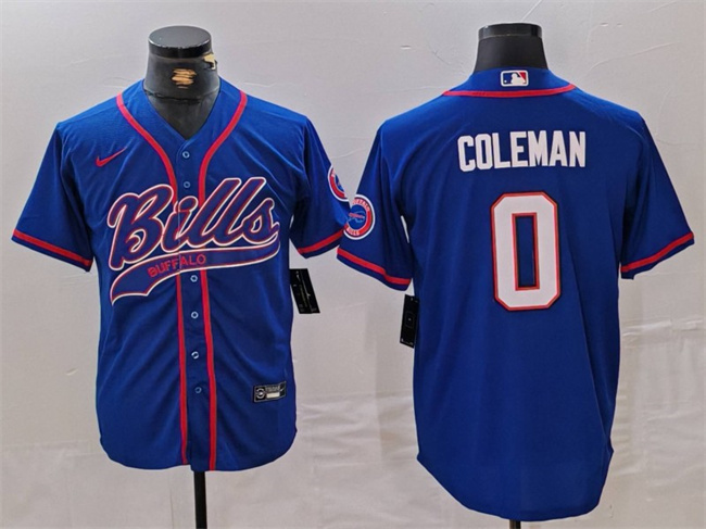 Personalized Men’s Buffalo Bills #0 Keon Coleman Blue With Patch Cool Base Stitched Baseball Jersey