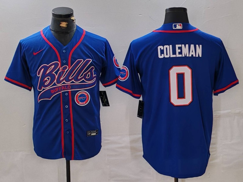 Personalized Men’s Buffalo Bills #0 Keon Coleman Blue With Patch Cool Base Stitched Baseball Jerseys