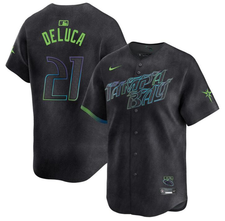 Personalized Youth Tampa Bay Rays #21 Jonny DeLuca Charcoal 2024 City Connect Limited Stitched Baseball Jersey