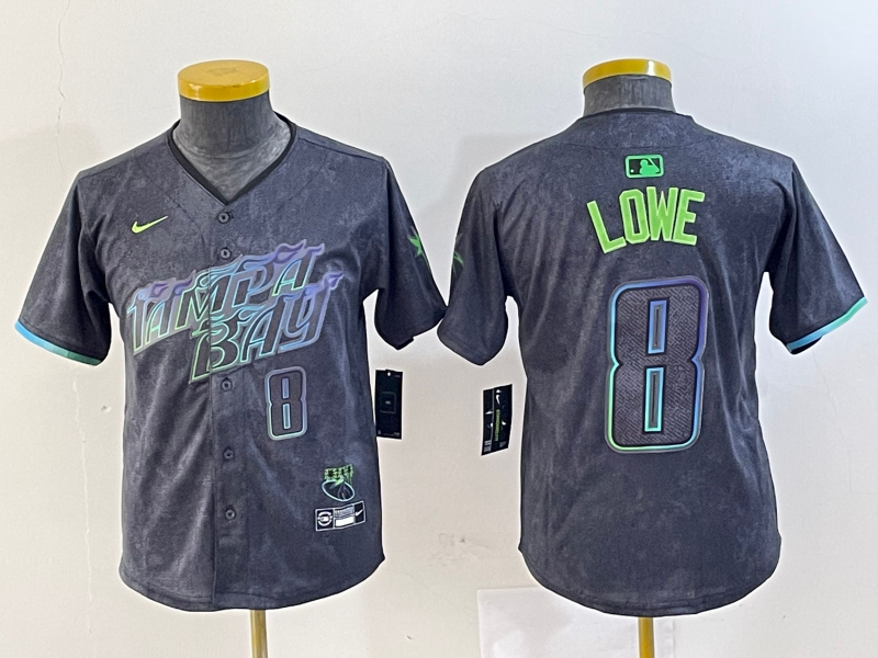 Personalized Youth Tampa Bay Rays #8 Brandon Lowe Charcoal 2024 City Connect Limited Stitched Baseball Jerseys
