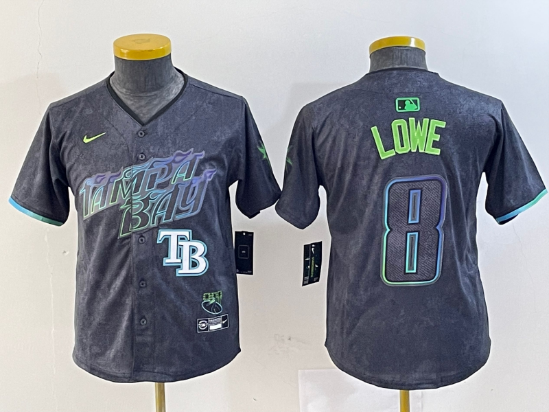 Personalized Youth Tampa Bay Rays #8 Brandon Lowe Charcoal 2024 City Connect Limited Stitched Baseball Jerseys