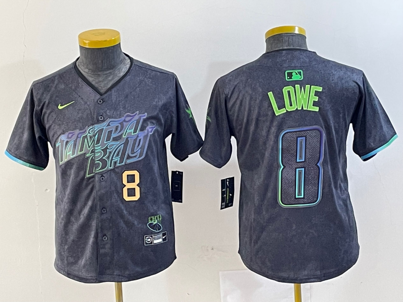 Personalized Youth Tampa Bay Rays #8 Brandon Lowe Charcoal 2024 City Connect Limited Stitched Baseball Jerseys