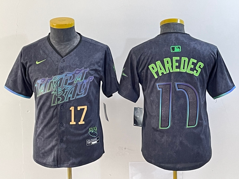 Personalized Youth Tampa Bay Rays #17 Isaac Paredes Charcoal 2024 City Connect Limited Stitched Baseball Jerseys