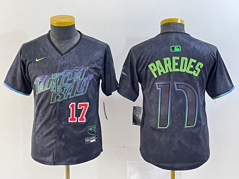 Personalized Youth Tampa Bay Rays #17 Isaac Paredes Charcoal 2024 City Connect Limited Stitched Baseball Jerseys