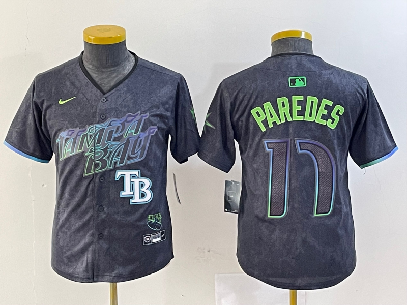 Personalized Youth Tampa Bay Rays #17 Isaac Paredes Charcoal 2024 City Connect Limited Stitched Baseball Jerseys