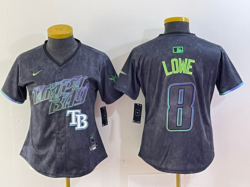 Personalized Women’s Tampa Bay Rays #8 Brandon Lowe Charcoal 2024 City Connect Limited Stitched Baseball Jerseys