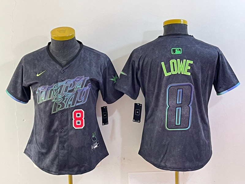 Personalized Women’s Tampa Bay Rays #8 Brandon Lowe Charcoal 2024 City Connect Limited Stitched Baseball Jerseys