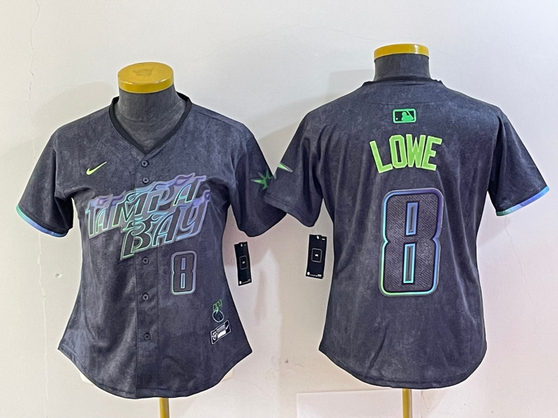 Personalized Women’s Tampa Bay Rays #8 Brandon Lowe Charcoal 2024 City Connect Limited Stitched Baseball Jerseys