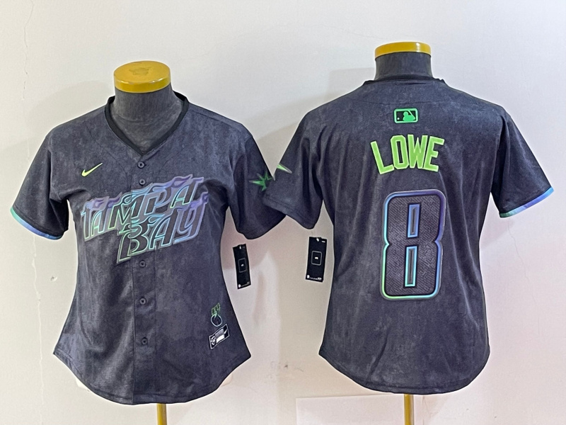 Personalized Women’s Tampa Bay Rays #8 Brandon Lowe Charcoal 2024 City Connect Limited Stitched Baseball Jerseys