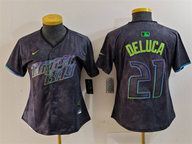 Personalized Women’s Tampa Bay Rays #21 Jonny DeLuca Charcoal 2024 City Connect Limited Stitched Baseball Jersey(Run Small)