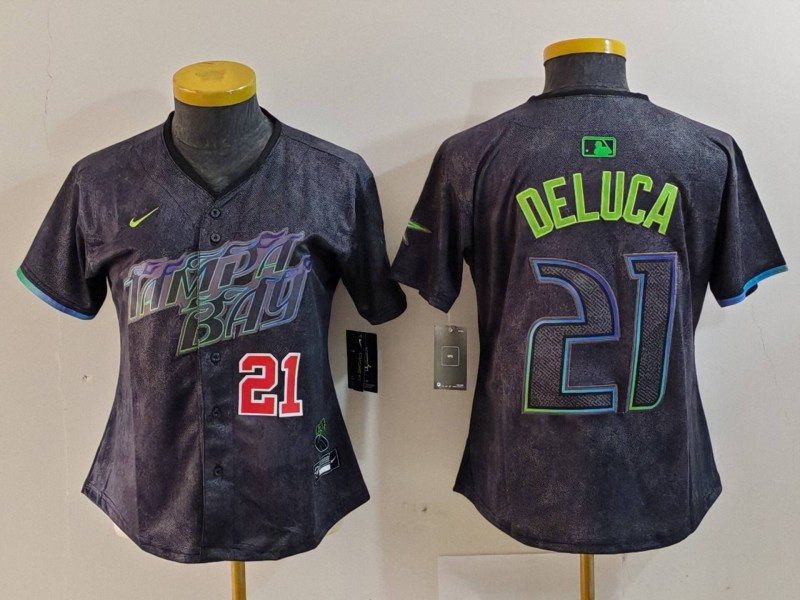 Personalized Women’s Tampa Bay Rays #21 Jonny DeLuca Charcoal 2024 City Connect Limited Stitched Baseball Jersey(Run Small)