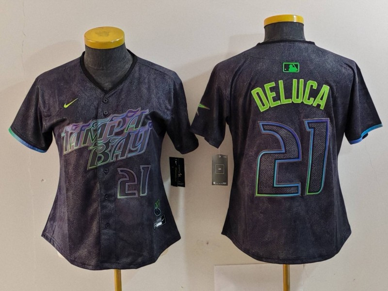Personalized Women’s Tampa Bay Rays #21 Jonny DeLuca Charcoal 2024 City Connect Limited Stitched Baseball Jersey(Run Small)