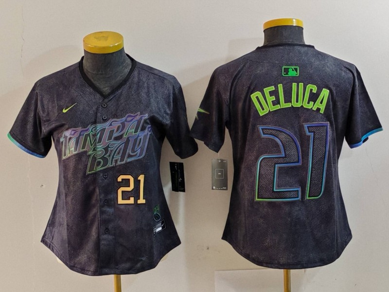 Personalized Women’s Tampa Bay Rays #21 Jonny DeLuca Charcoal 2024 City Connect Limited Stitched Baseball Jersey(Run Small)