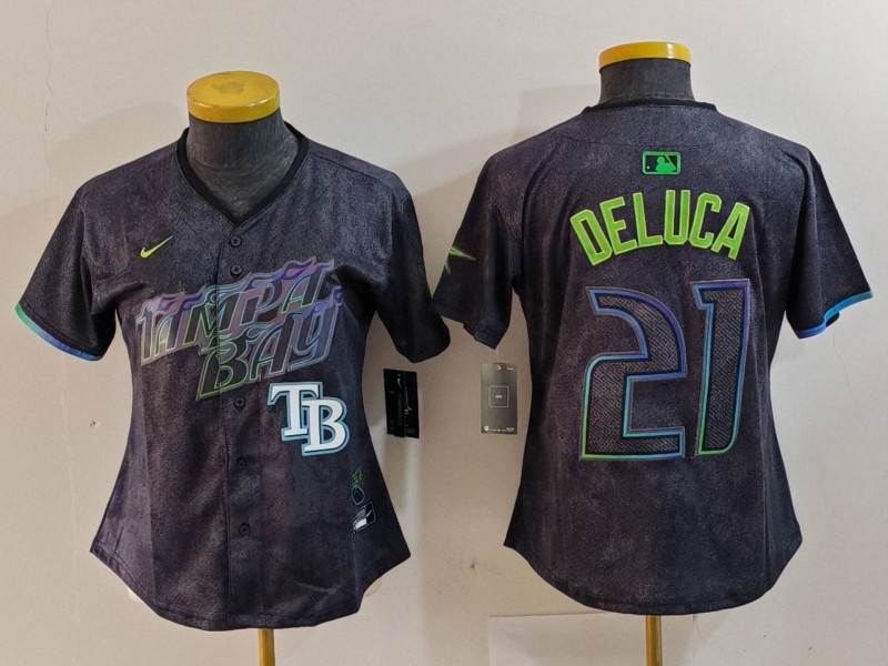Personalized Women’s Tampa Bay Rays #21 Jonny DeLuca Charcoal 2024 City Connect Limited Stitched Baseball Jersey(Run Small)
