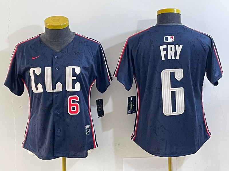 Personalized Women’ Cleveland Guardians #6 David Fry Navy 2024 City Connect Limited Stitched jerseys