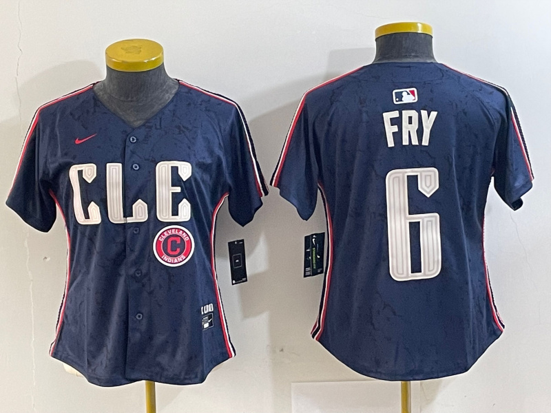 Personalized Women’s Cleveland Guardians #6 David Fry Navy 2024 City Connect Limited Stitched Jerseys