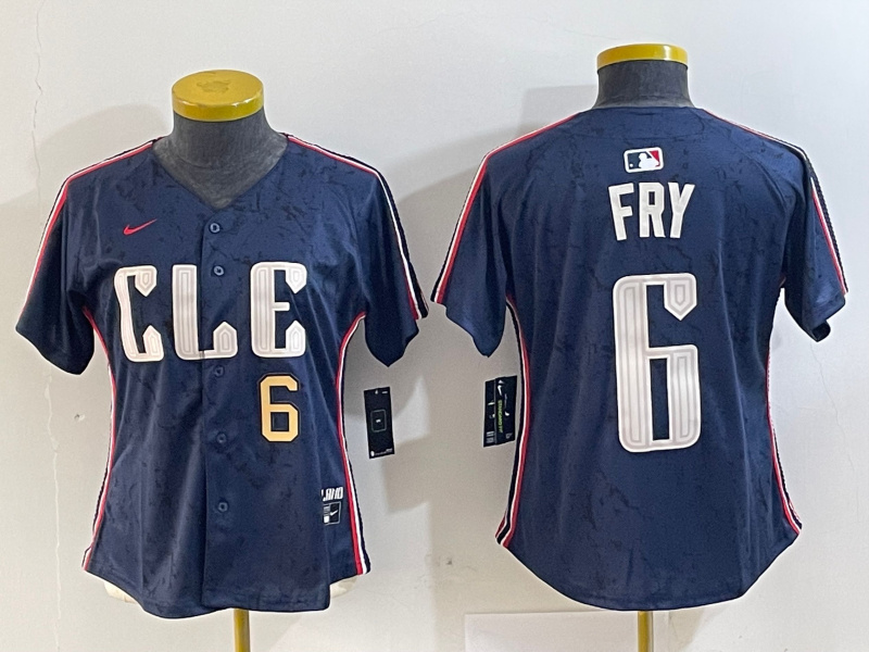 Personalized Women’s Cleveland Guardians #6 David Fry Navy 2024 City Connect Limited Stitched Jerseys