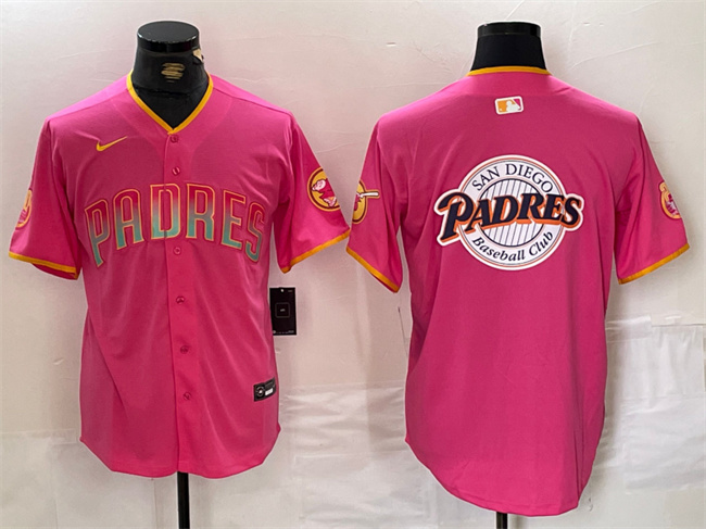 Personalized Men’s San Diego Padres Team Big Logo Pink Cool Base Stitched Baseball Jersey