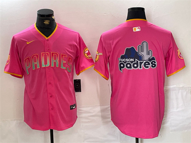 Personalized Men’s San Diego Padres Team Big Logo Pink Cool Base Stitched Baseball Jerseys