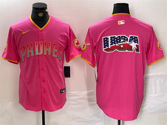 Personalized Men’s San Diego Padres Team Big Logo Pink Cool Base Stitched Baseball Jerseys