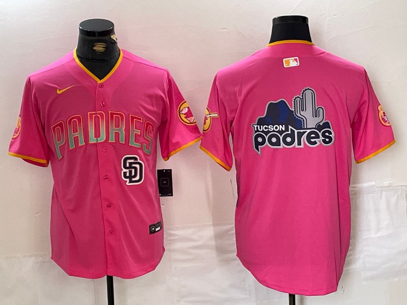 Personalized Men’s San Diego Padres Team Big Logo Pink Cool Base Stitched Baseball Jerseys