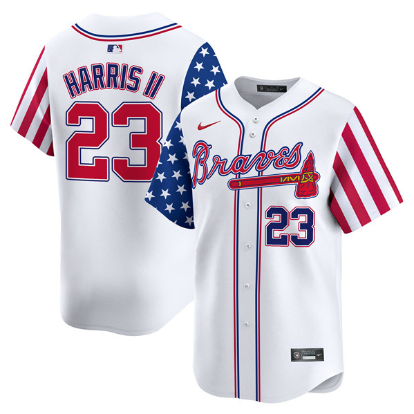 Personalized Men’s Atlanta Braves #23 Michael Harris II White 2024 Independence Day Limited Stitched Baseball Jersey