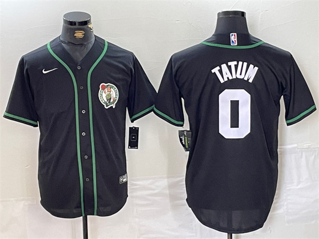 Personalized Men’s Boston Celtics #0 Jayson Tatum Black With Patch Stitched Baseball Jersey