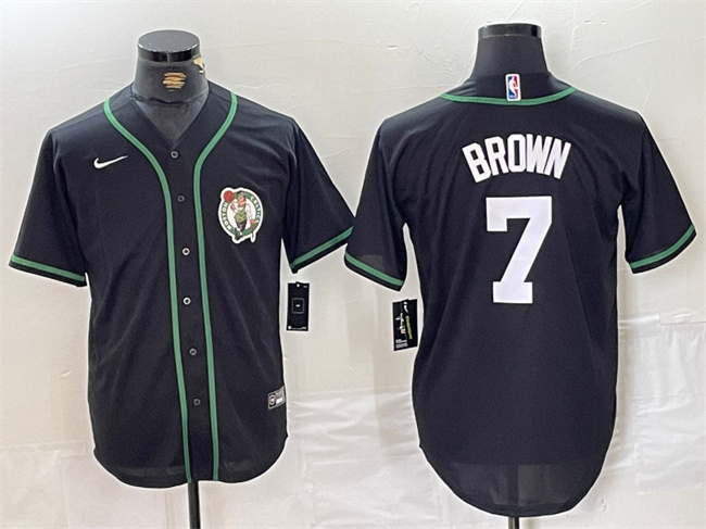 Personalized Men’s Boston Celtics #7 Jaylen Brown Black With Patch Stitched Baseball Jersey