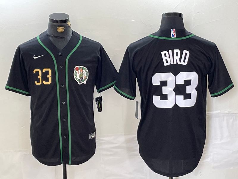 Personalized Men’s Boston Celtics #33 Larry Bird Black With Patch Stitched Baseball Jerseys