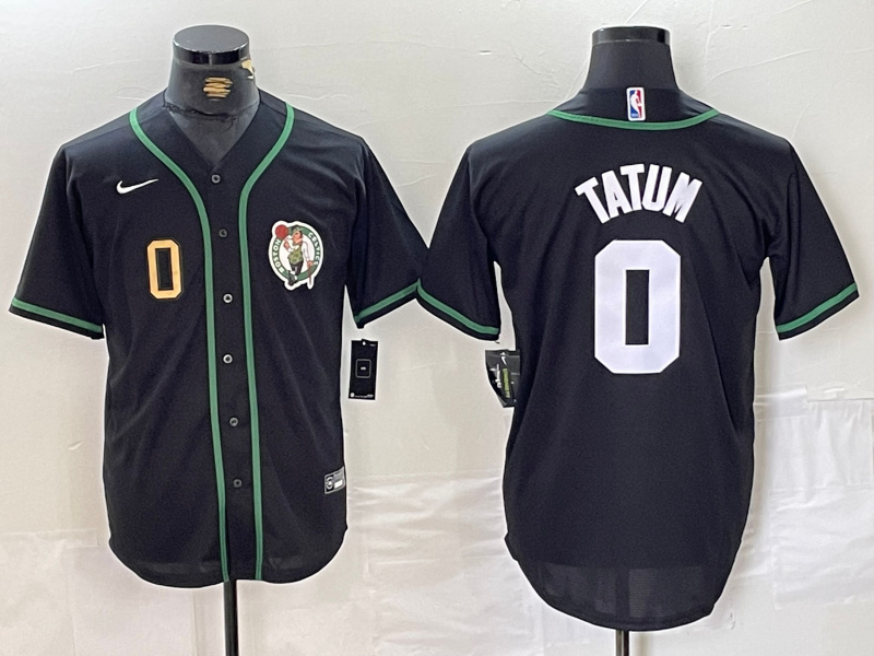 Personalized Men’s Boston Celtics #0 Jayson Tatum Black With Patch Stitched Baseball Jerseys