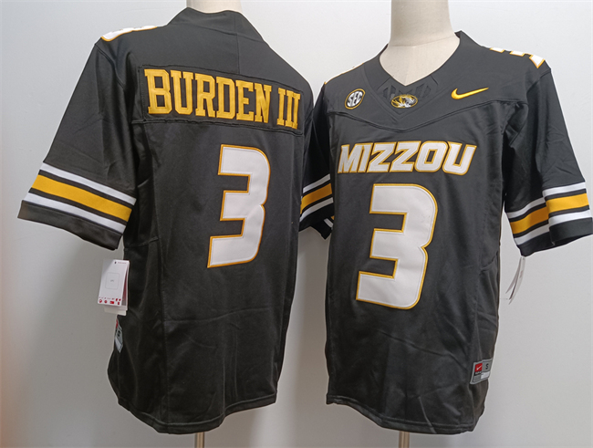 Personalized Men’s Missouri Tigers #3 Luther Burden III 2023 F.U.S.E. Black Rose Bowl Patch Stitched Jersey