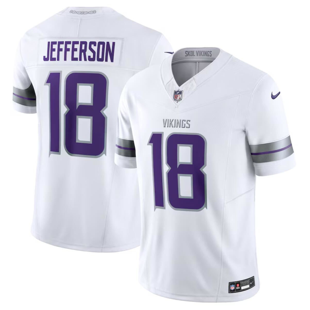 Personalized Youth Minnesota Vikings #18 Justin Jefferson White F.U.S.E. Winter Warrior Limited Stitched Jersey