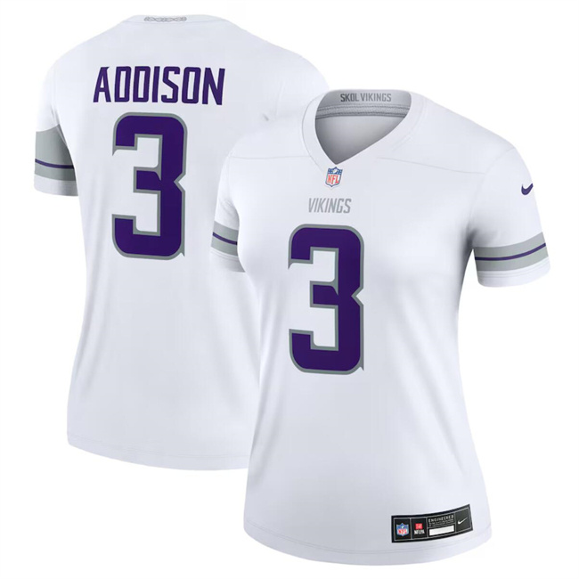 Personalized Women’s Minnesota Vikings #3 Jordan Addison White Winter Warrior Limited Stitched Jersey(Run Small)