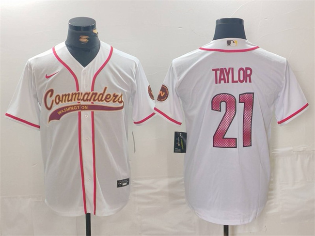 Personalized Men’s Washington Commanders #21 Sean Taylor White With Patch Cool Base Stitched Baseball Jersey