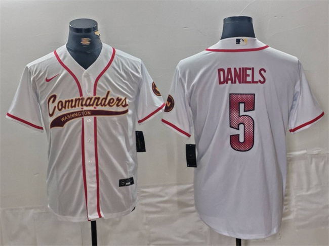 Personalized Men’s Washington Commanders #5 Jayden Daniels White With Patch Cool Base Stitched Baseball Jersey
