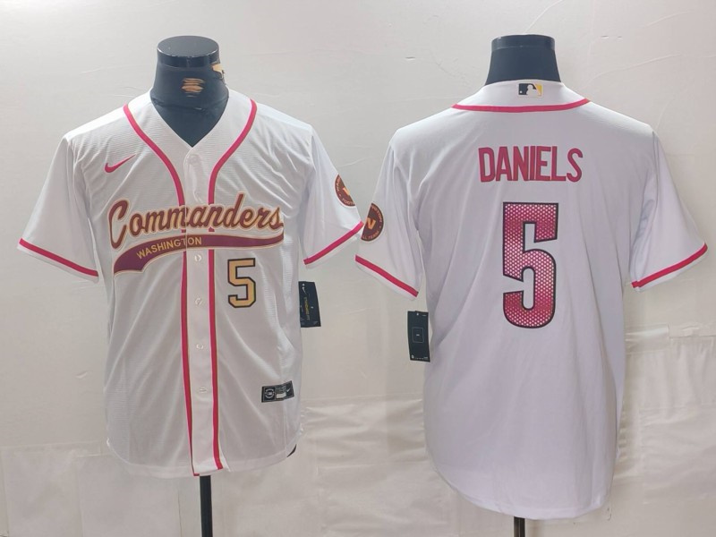 Personalized Men’s Washington Commanders #5 Jayden Daniels White With Patch Cool Base Stitched Baseball Jerseys