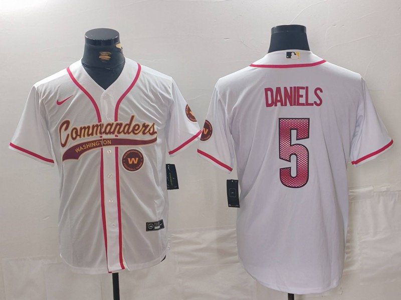 Personalized Men’s Washington Commanders #5 Jayden Daniels White With Patch Cool Base Stitched Baseball Jerseys