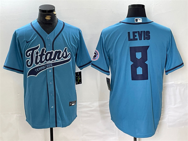 Personalized Men’s Tennessee Titans #8 Will Levis Blue With Patch Cool Base Stitched Baseball Jersey