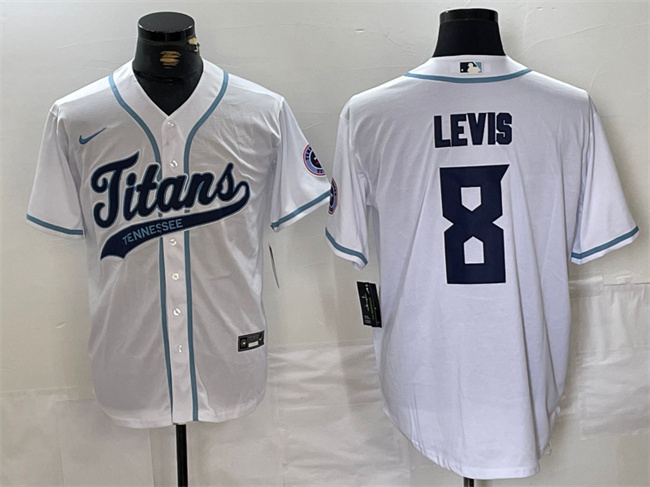 Personalized Men’s Tennessee Titans #8 Will Levis White With Patch Cool Base Stitched Baseball Jersey
