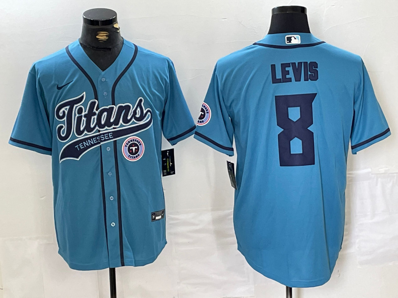 Personalized Men’s Tennessee Titans #8 Will Levis Blue With Patch Cool Base Stitched Baseball Jerseys