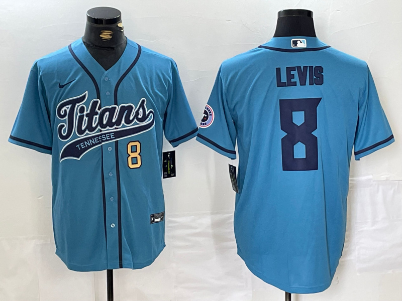 Personalized Men’s Tennessee Titans #8 Will Levis Blue With Patch Cool Base Stitched Baseball Jerseys